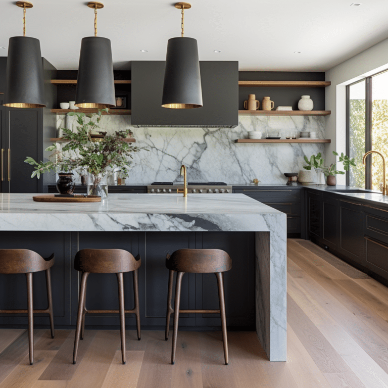 Best Marble Waterfall with Dark cabinets