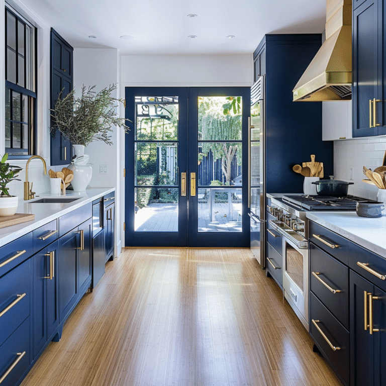 Best Navy Blue Cabinets with Gold Hood