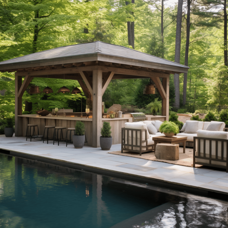 Serene pool house kitchen